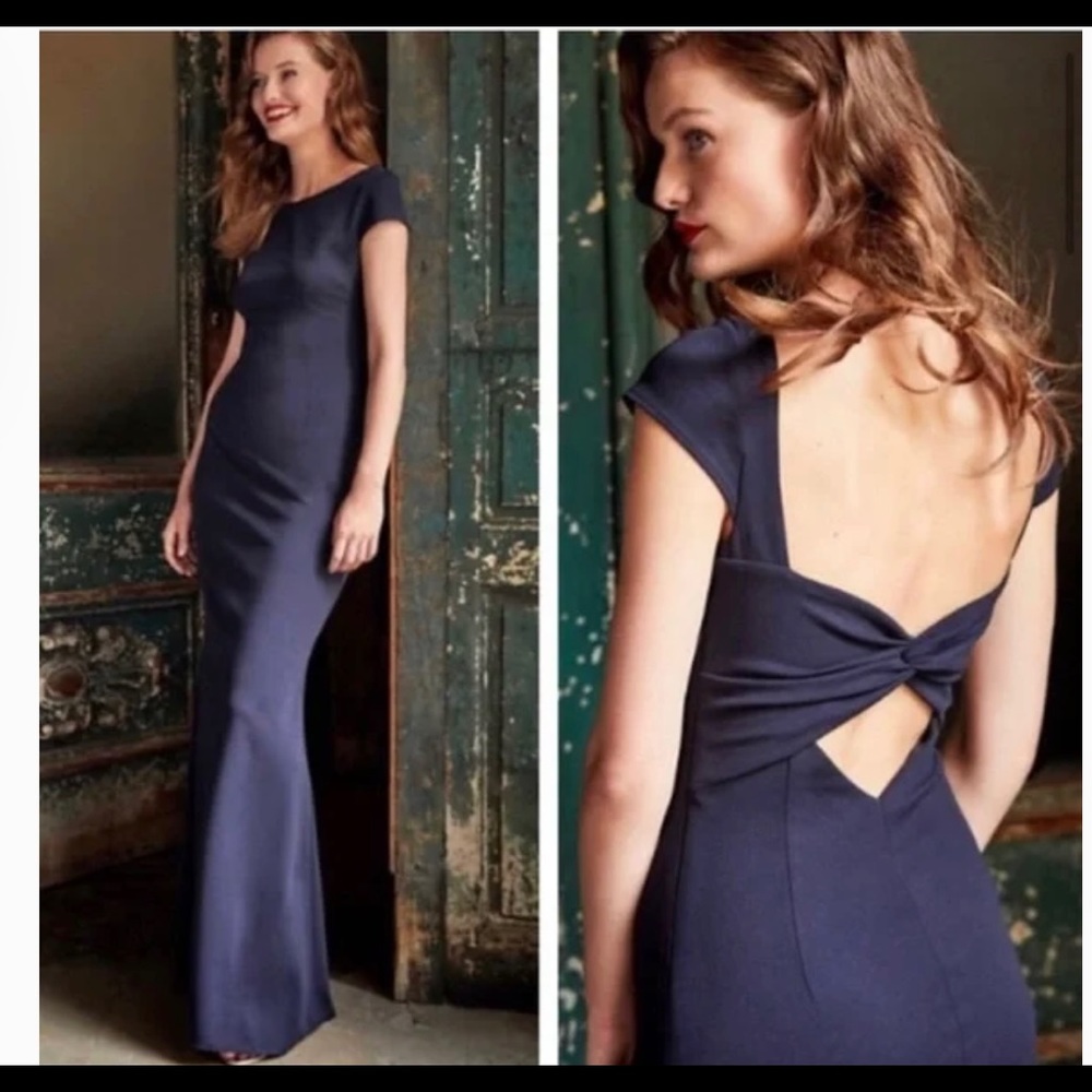 Gorgeous BHLDN navy dress, perfect for a bridesmaid or formal event.